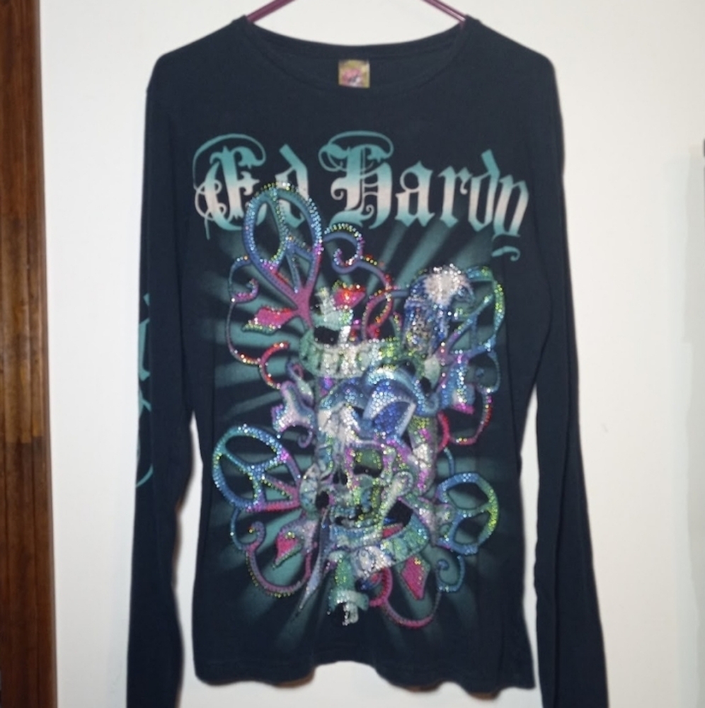 Vintage  Ed Hardy Black Long Sleeve Graphic Tee